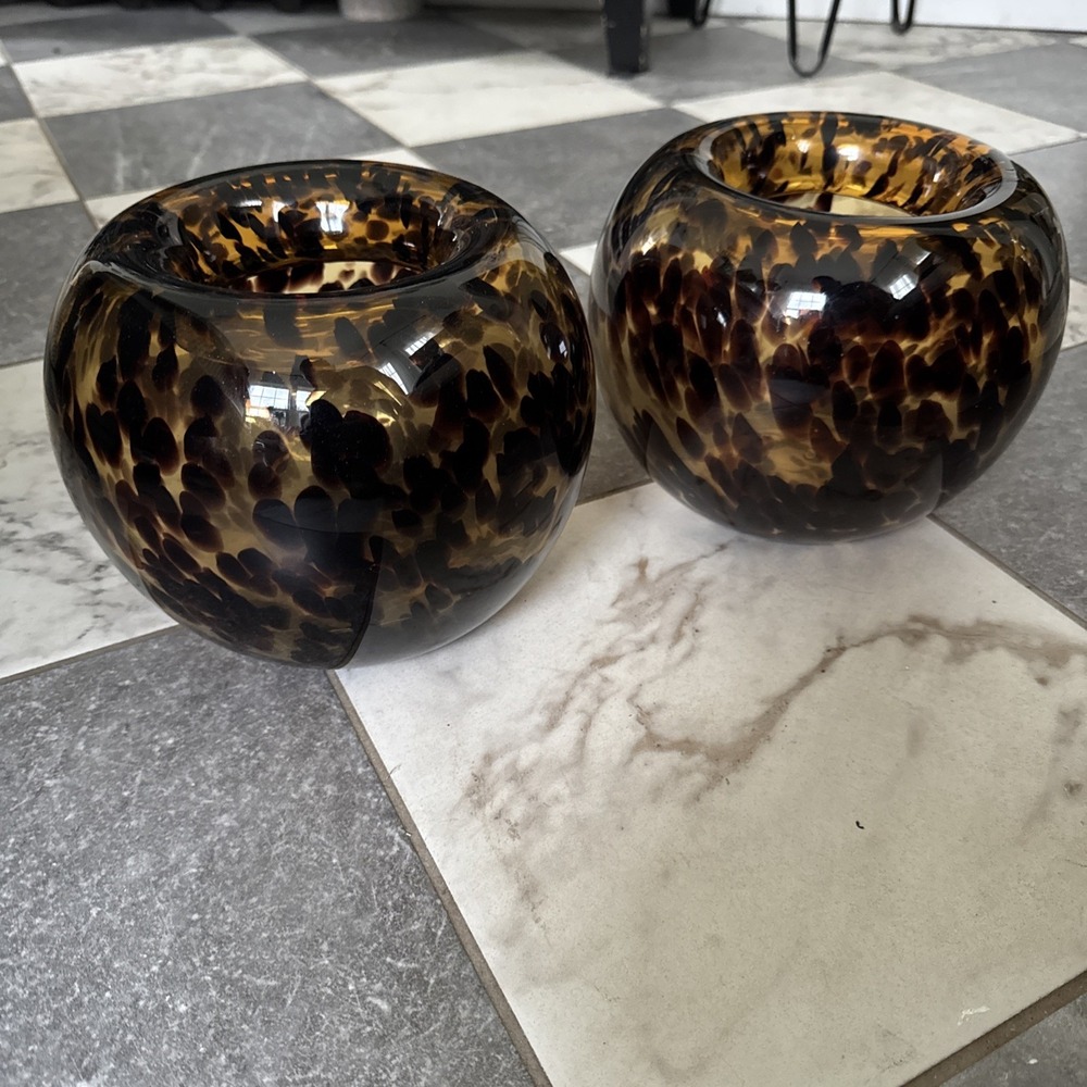 Set Of 2 Beautiful Mariano Tortoise Glass Bowls - 8"w X 7"h